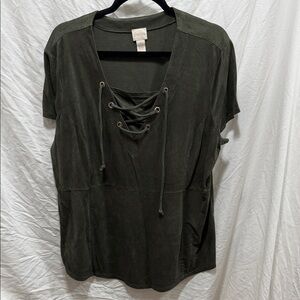 Chico's Olive Lace-Up Blouse